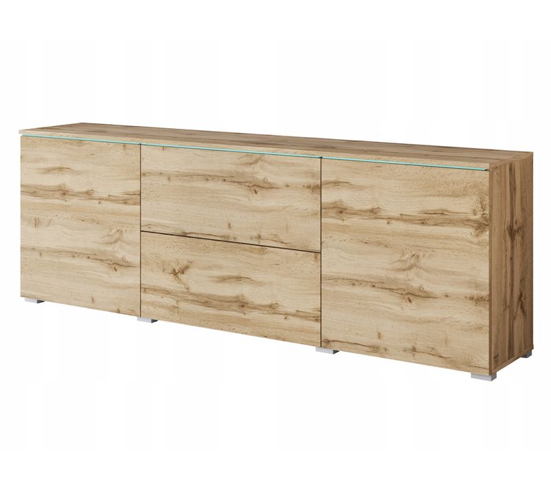 Lowboard TV 180 Cm LED Tiroirs + Étagères, Chêne Wotan