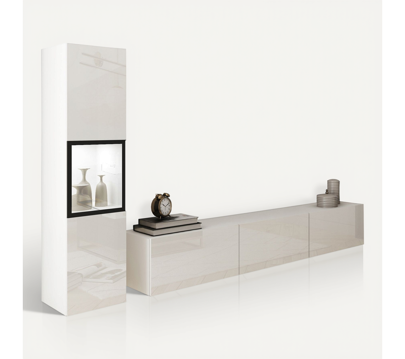 Mur TV LED 180 Cm Vitrine Blanc Mat / Blanc Brillant