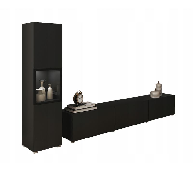 Mur TV LED 180 Cm Vitrine Noir Mat