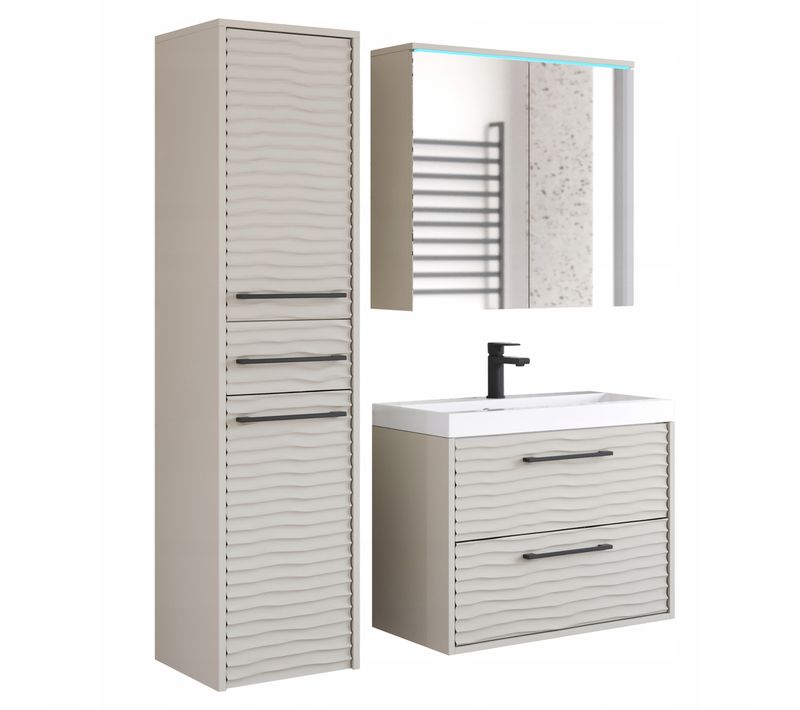 Salle De Bain Suspendue LED Lavabo Miroir Colonne Mdf Beige Cachemire