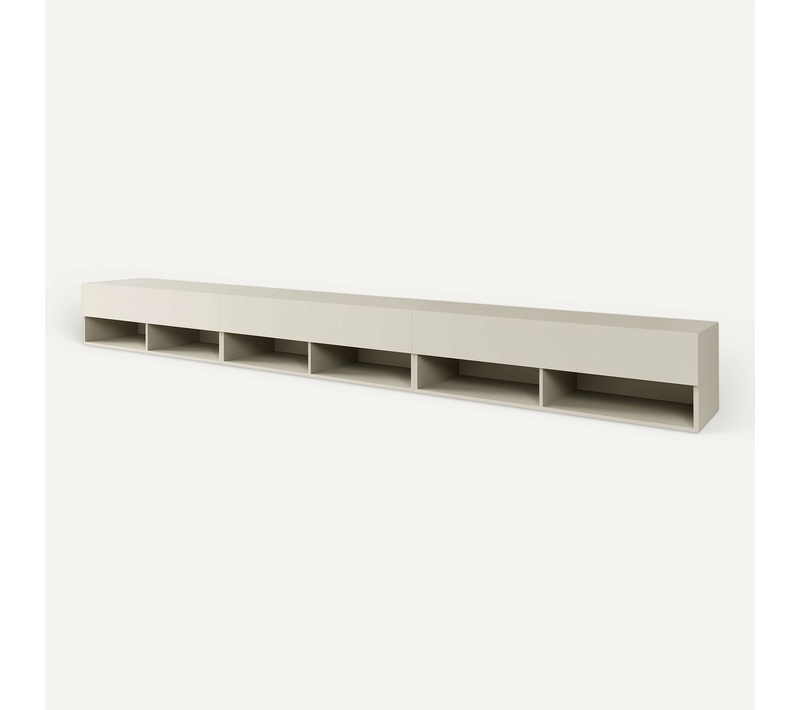 Meuble TV 300 Cm LED Sans Poignées Beige Cachemire Mat Suspendu Ou Posé