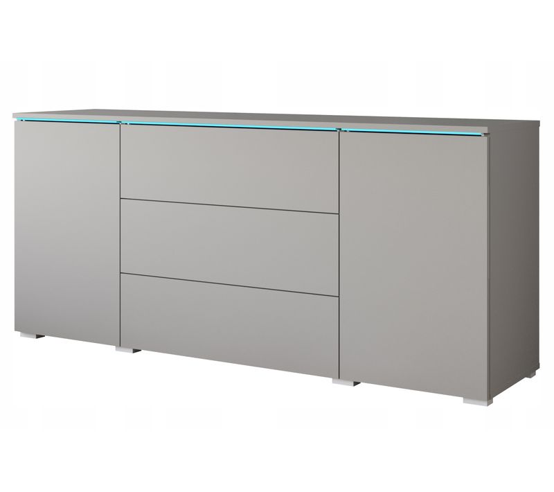 Commode 150 Cm LED Mate: 3 Tiroirs + 2 Portes, Gris Palladium