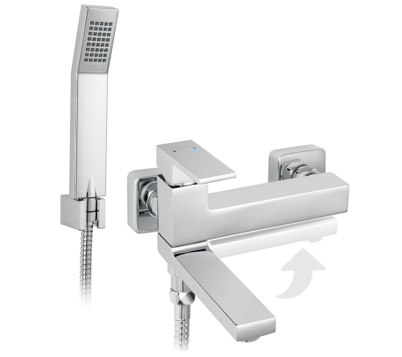 Robinet Mitigeur De Bain Mural, Bec Pivotant Rabattable + Douchette Incluse Zicco