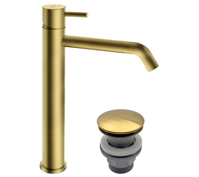 Ciriculus XL Robinet Mitigeur Haut Or Brossé + Bonde