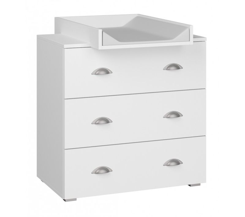 Commode À Langer Bébé Enfant Blanc Table + Matelas À Langer Amovible 80x71,8x90 Cm- 3 Tiroirs Mia