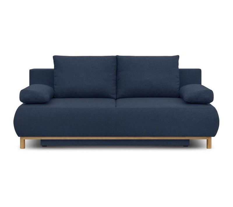 Banquette Convertible 3 Places  - Tissu Bleu Foncé - Coffre De Rangement - L 192 X H 84 X P 93 Cm