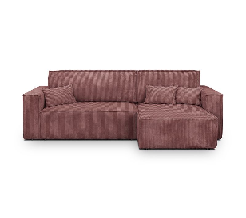 Canapé D'angle Convertible Réversible 4 Places De Rangement En Velours Côtelé Vieux Rose- Livia