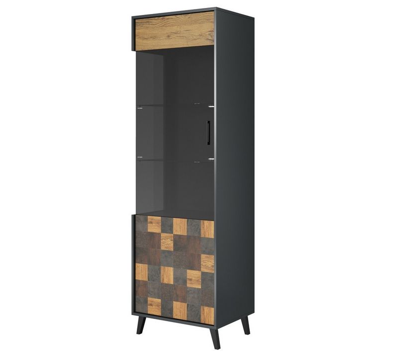 Vitrine Grise Et Style Bois Patchwork 192 Cm Patch