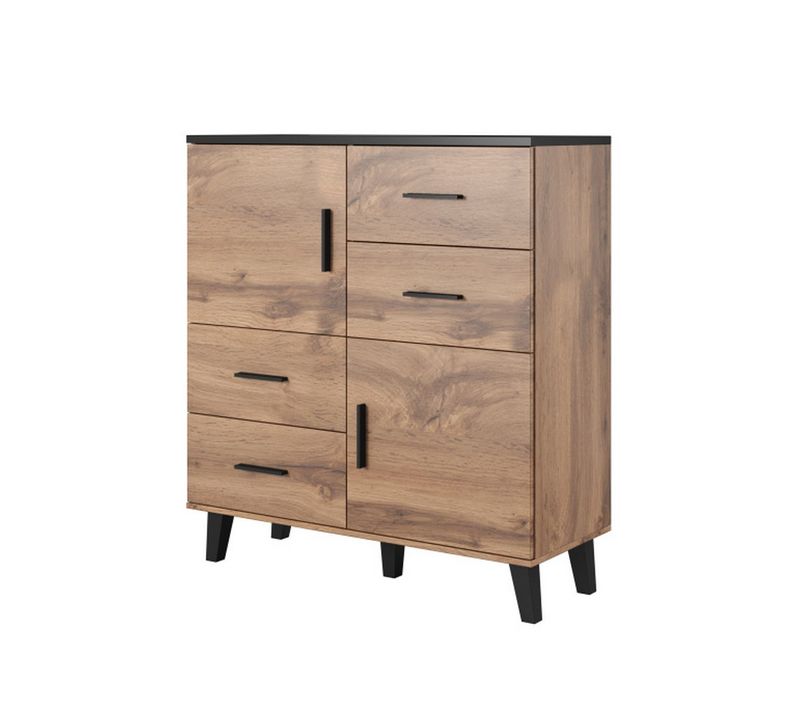 Buffet Haut Décor Chêne Et Noir Mat 110 Cm Colin