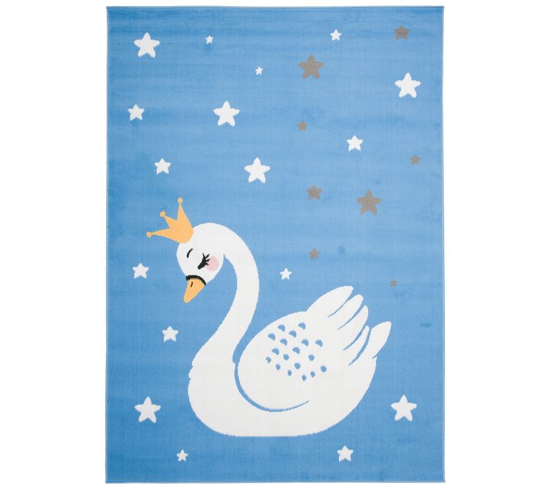 Tapis Enfant Bébé Bleu Blanc Jaune Gris Cygne 120 X 170 Cm Jolly