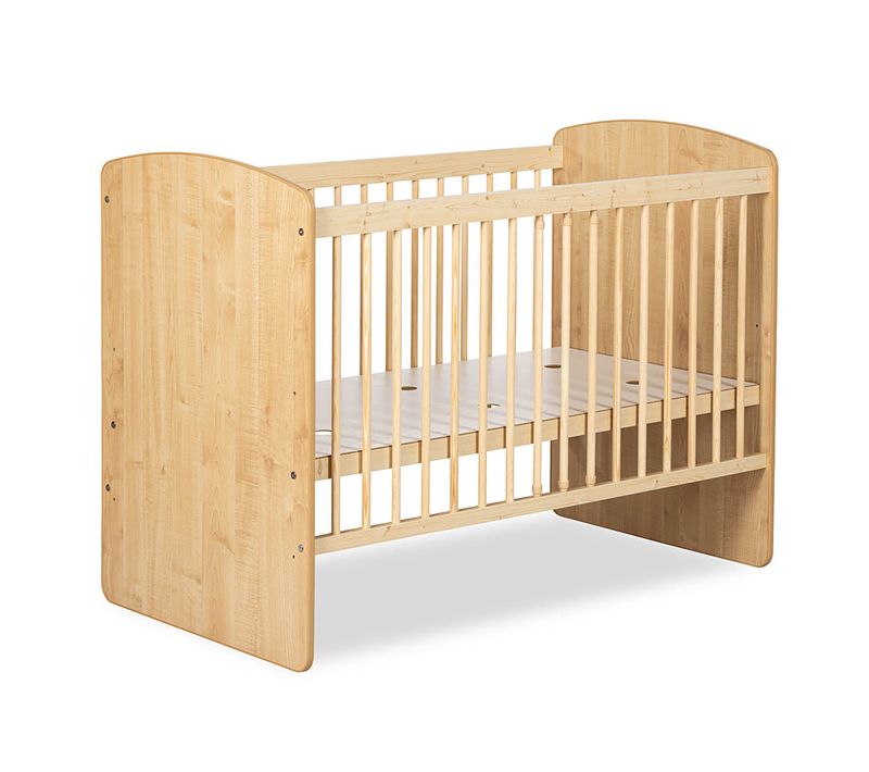 Lit Bébé K2-natur 120x60  Avec Matelas et Sommier Bois De Pin Laqué