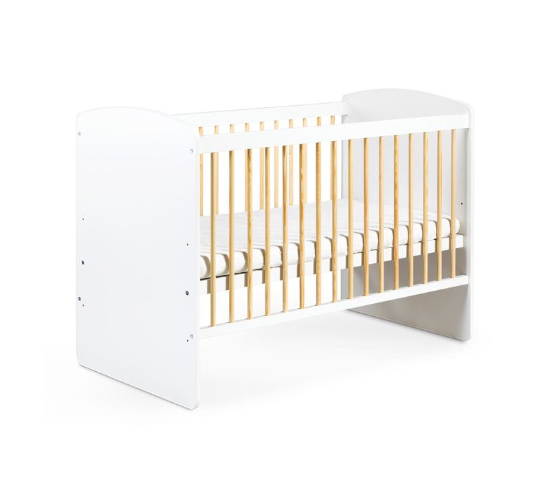 Lit Bébé K2-pin 120x60  Avec Matelas et Sommier Bois De Pin Laqué
