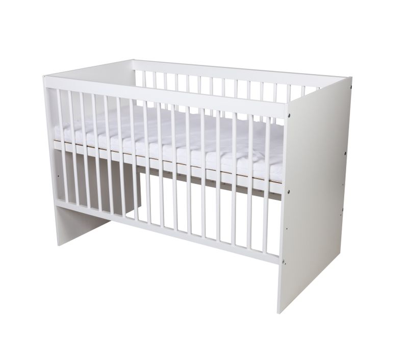 Lit Bébé Tany 60x120 Cm -  Avec Sommier à Lattes 3 Niveaux Réglables En Hauteur - Blanc