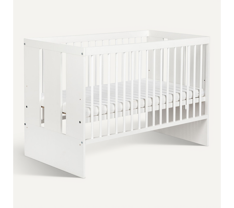 Lit Bébé Paulus 60x120 Cm - Avec Sommier à Lattes 3 Niveaux Réglables En Hauteur - Bois De Pin Laqué