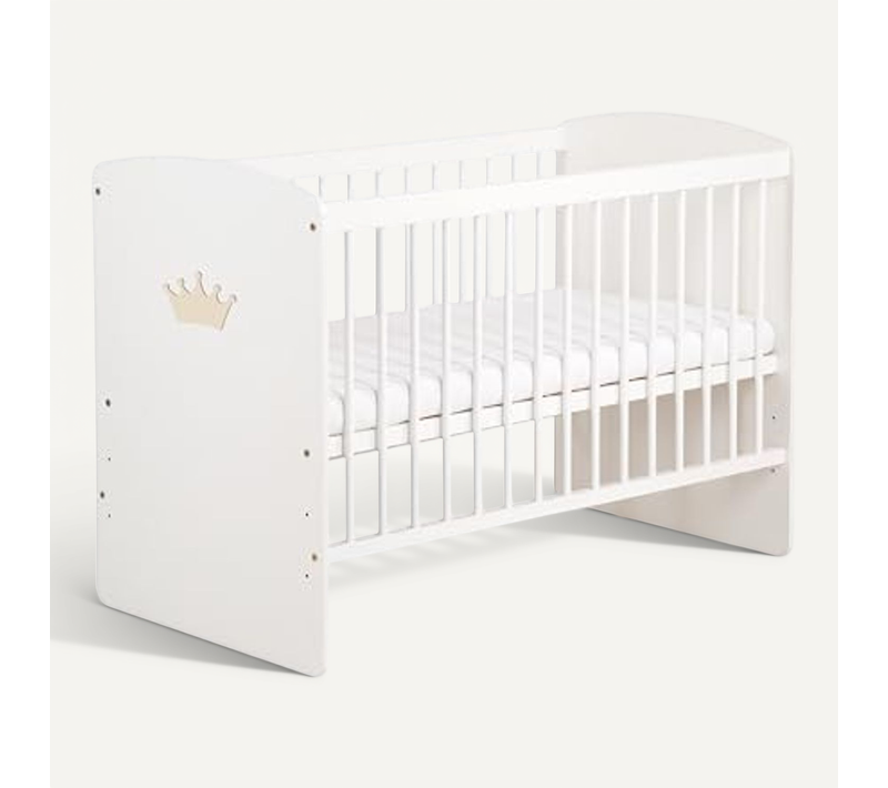 K2 Lit Bébé 120 X 60 Cm Avec Matelas Blanc Avec Couronne - Naturelle