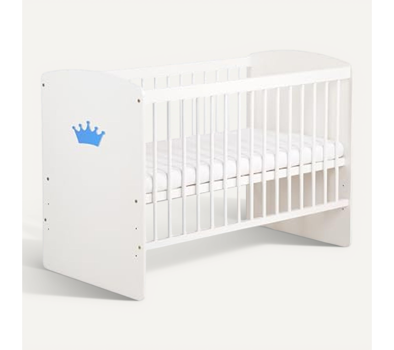 K2 Lit Bébé 120 X 60 Cm Avec Matelas Blanc Avec Couronne - Bleue