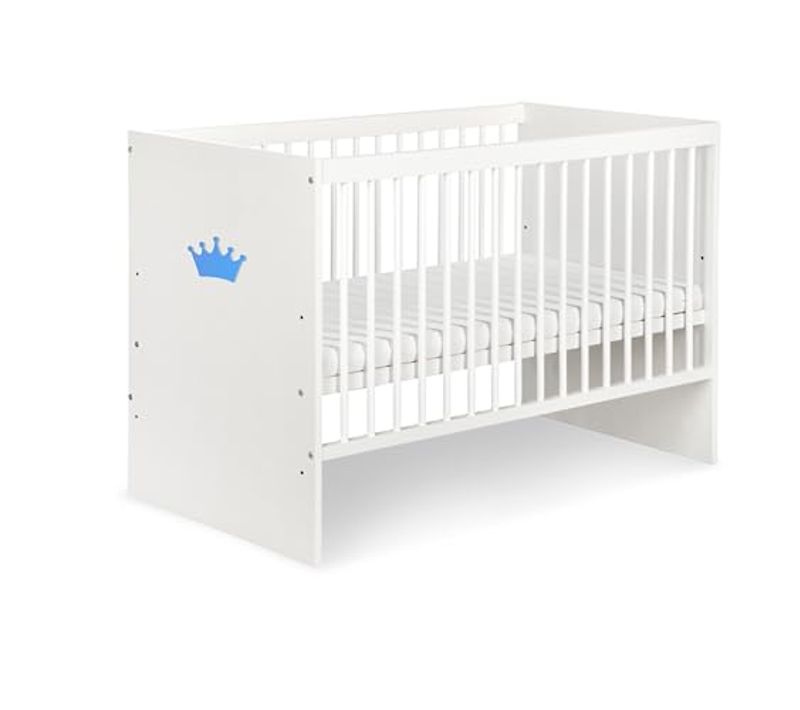Tany Lit Bébé 120 X 60 Cm Avec Matelas Blanc Avec Couronne Bleue