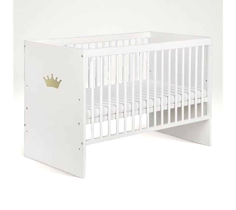 Tany Lit Bébé 120 X 60 Cm Avec Matelas Blanc Avec Couronne Dorée