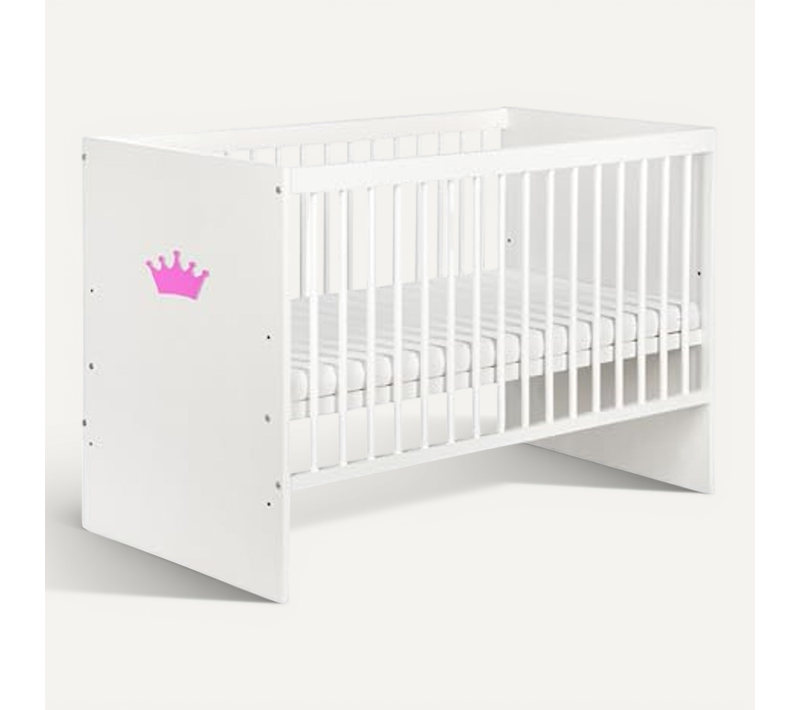 Tany Lit Bébé 120 X 60 Cm Avec Matelas Blanc Avec Couronne Rose