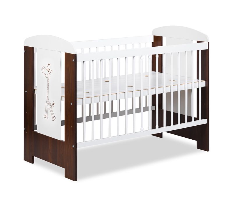 Lit Bébé Girafe 60x120 Cm - Avec Sommier à Lattes 3 Niveaux Réglables En Hauteur - Bois De Pin Laqué