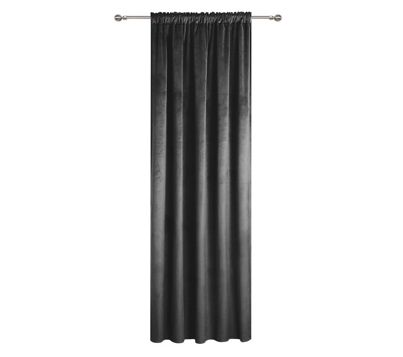 Rideau Occultant En Velours À Galon Fronceur Gris Anthracite 140x250 Cm