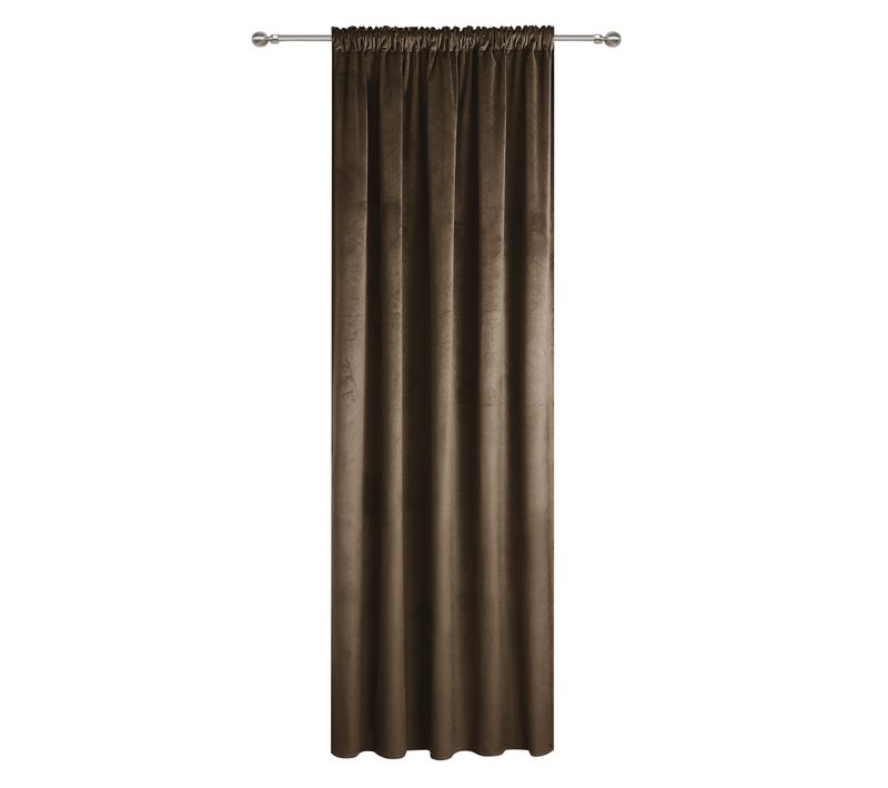 Rideau Occultant En Velours À Galon Fronceur Chocolat 140x250 Cm