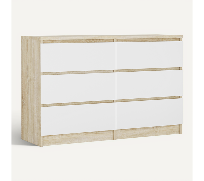 Commode 6 Tiroirs, Chêne Sonoma / Blanc, 120 X 39 X 79 Cm