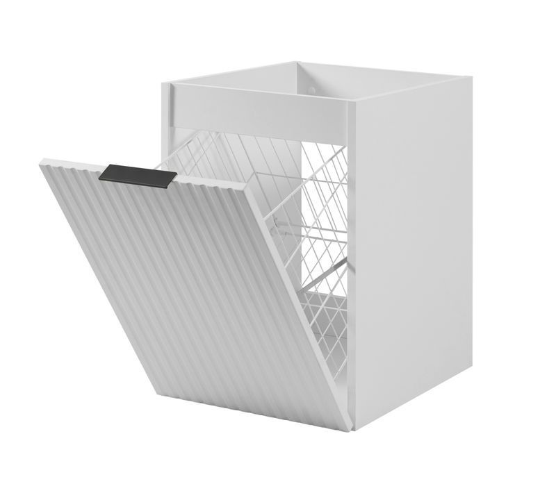 Meuble De Salle De Bain Avec Panier à Linge, Blanc, 40 X 57 X 46 Cm, Poignées Noires