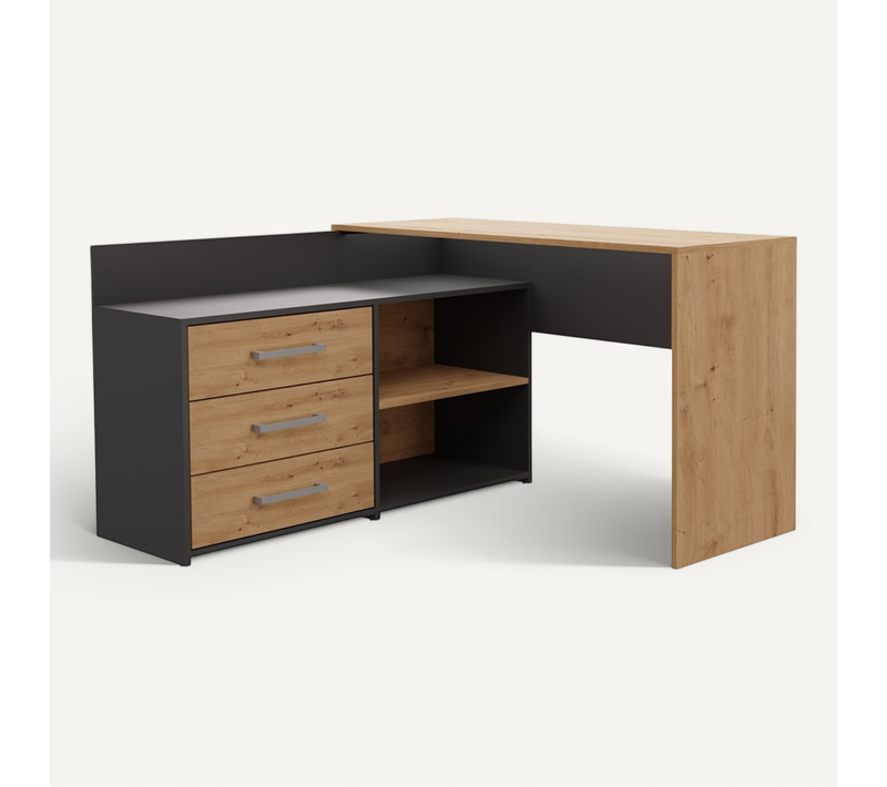 Bureau D'angle, 51 X 130 X 76 Cm, Anthracite, Chêne Artisan