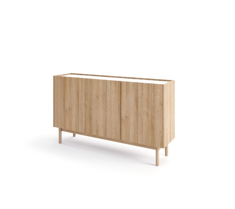 Buffet : 3 Portes, 6 Étagères, Chêne Riviera, 144 Cm X 83 Cm X 37 Cm