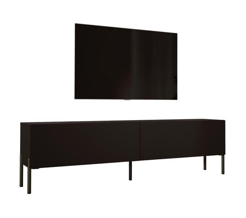 Meuble TV : Noir Mat, Pieds Noir, 170 X 52 X 32 Cm