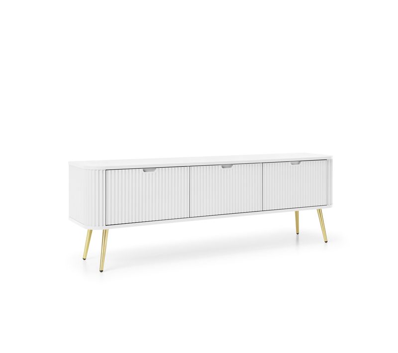 Meuble TV Blanc Mat, Pieds: Or, 168 X 57 X 39 Cm