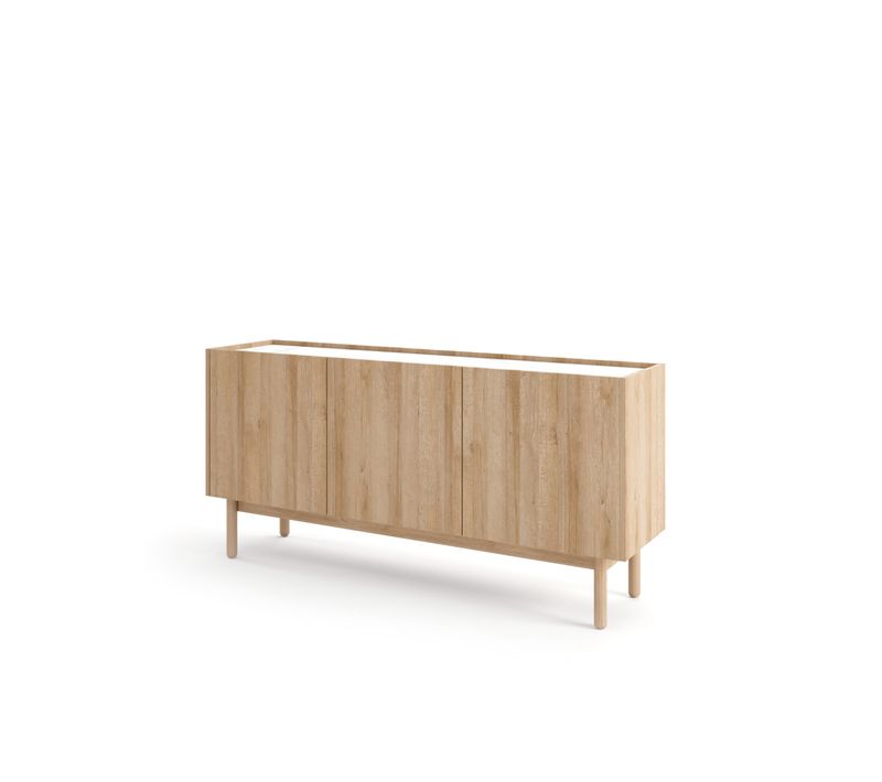 Buffet : 3 Portes, 6 Étagères, Chêne Riviera, 144 X 68 X 37 Cm