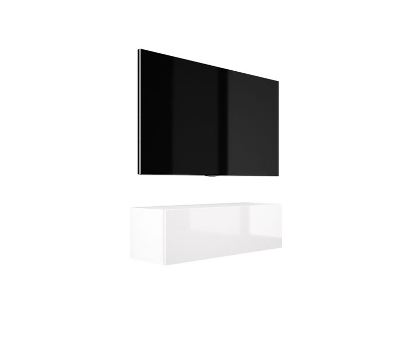 Meuble TV Suspendu, 100 X 34 X 32 Cm, Blanc Mat / Blanc Brillant