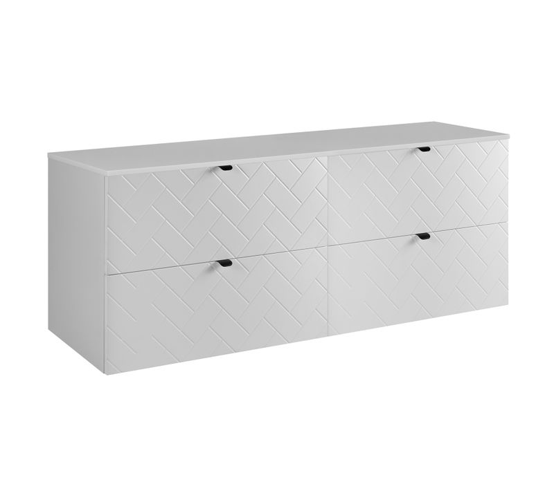 Meuble De Salle De Bain, Blanc Mat, 160 X 57 X 46 Cm, Poignées Noires