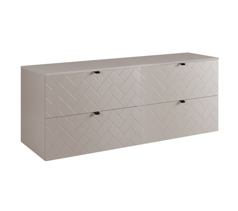 Meuble De Salle De Bain, Cachemire, 160 X 57 X 46 Cm, Poignées Noires