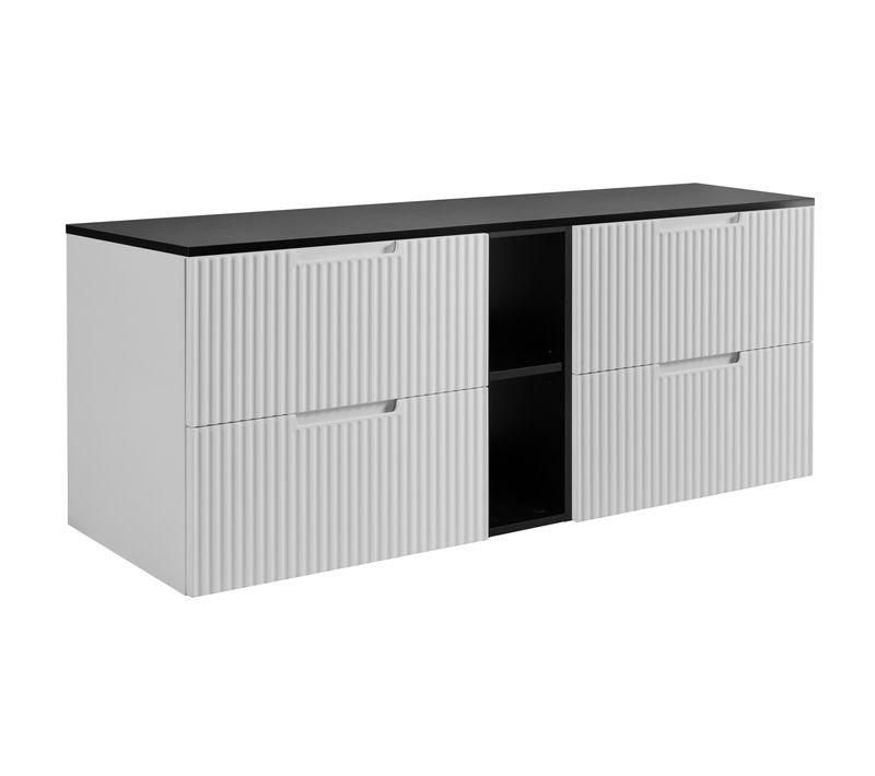 Meuble De Salle De Bain, Blanc / Noir, 140 (2 X 60 + 20) X 58,6 X 46 Cm