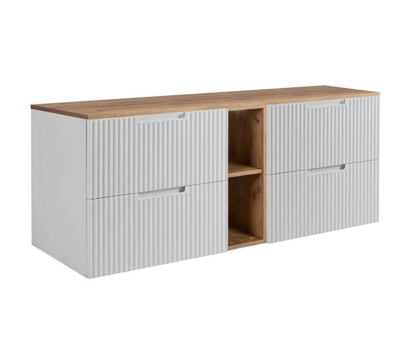 Meuble De Salle De Bains, Blanc / Chêne Craft 140 (2 X 60 + 20) X 58,6 X 46 Cm