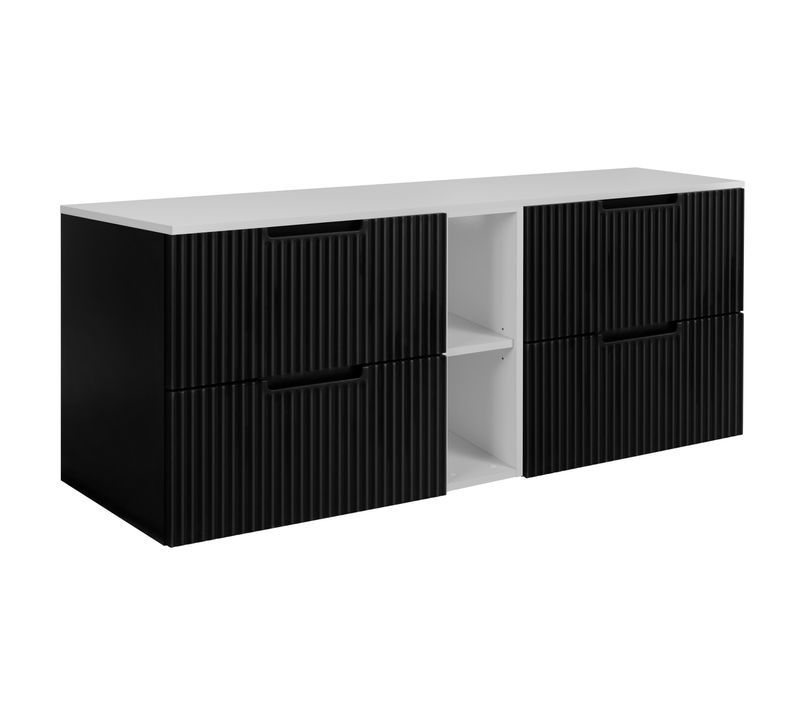 Meuble De Salle De Bain, Noir / Blanc, 140 (2 X 60 + 20) X 58,6 X 46 Cm