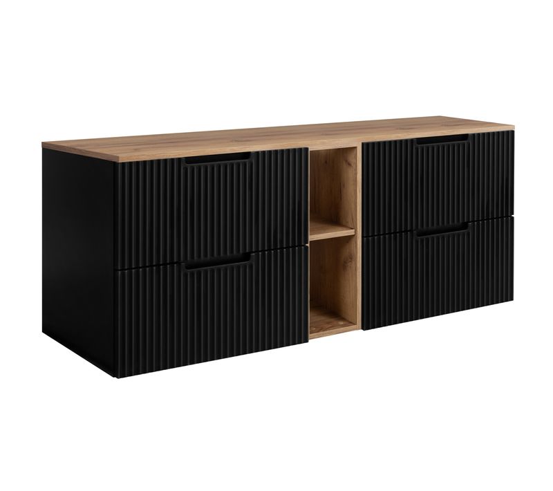 Meuble De Salle De Bains, Noir / Chêne Craft, 140 (2 X 60 + 20) X 58,6 X 46 Cm
