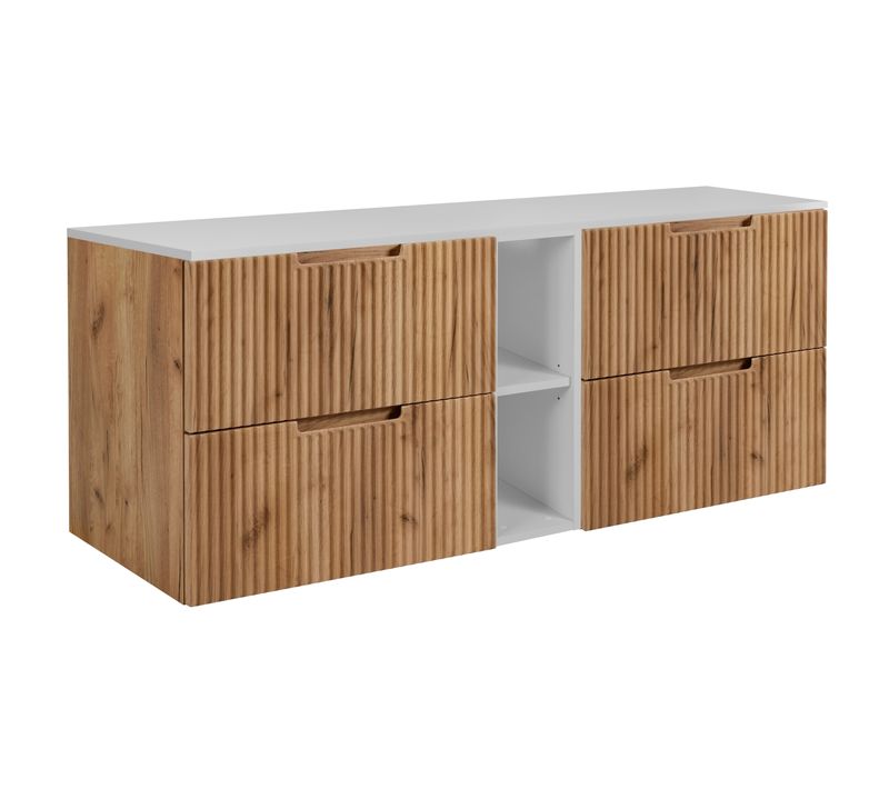 Meuble De Salle De Bains, Chêne Craft / Blanc, 140 (2 X 60 + 20) X 58,6 X 46 Cm