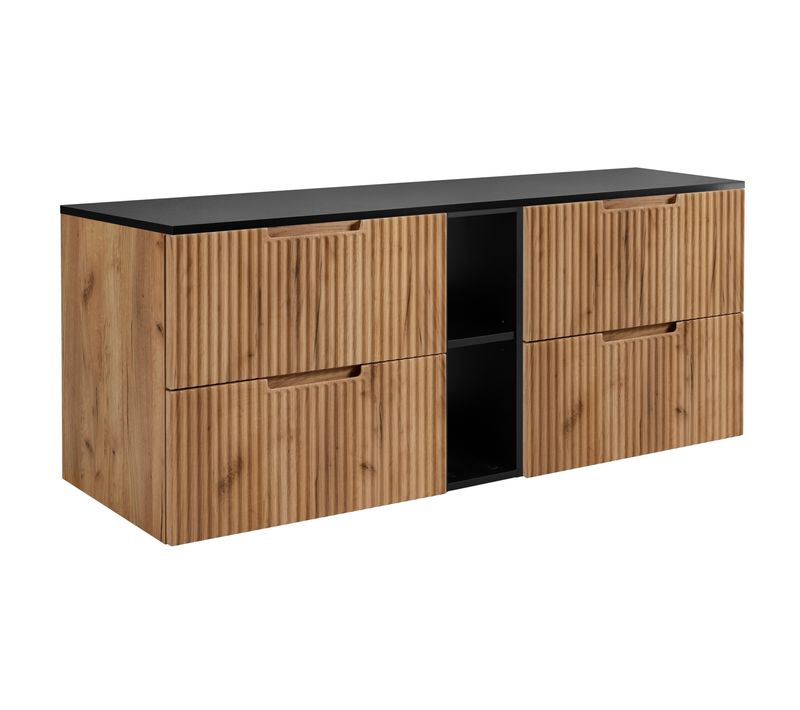 Meuble De Salle De Bains, Chêne Craft / Noir, 140 (2 X 60 + 20) X 58,6 X 46 Cm