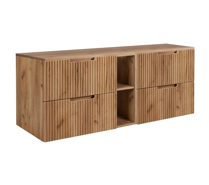 Meuble De Salle De Bains, Chêne Craft 140 (2 X 60 + 20) X 58,6 X 46 Cm