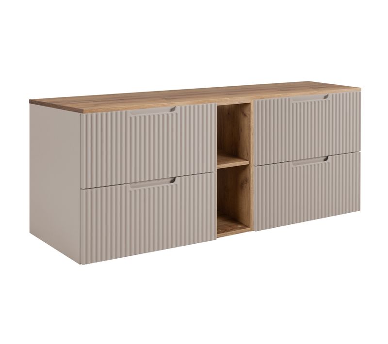 Meuble De Salle De Bains, Cachemire / Chêne Craft 140 (2 X 60 + 20) X 58,6 X 46 Cm