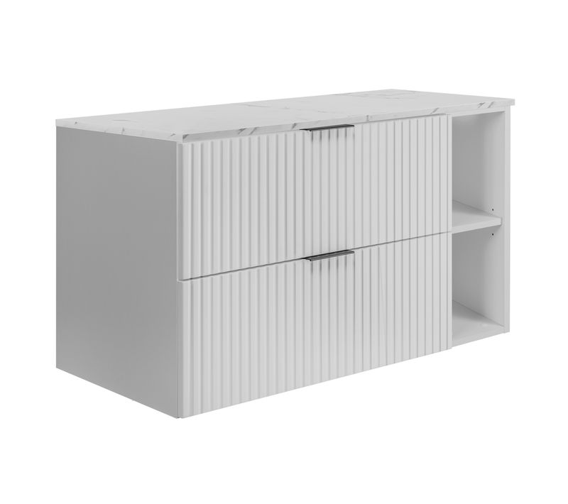 Meuble De Salle De Bain Suspendu, Blanc / Marbre Blanc (mdf), 100 X 57 X 46 Cm