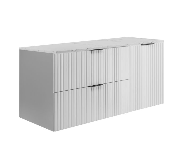 Meuble De Salle De Bain Suspendu, Blanc / Plan De Travail En Marbre Blanc (mdf), 120 X 57 X 46 Cm