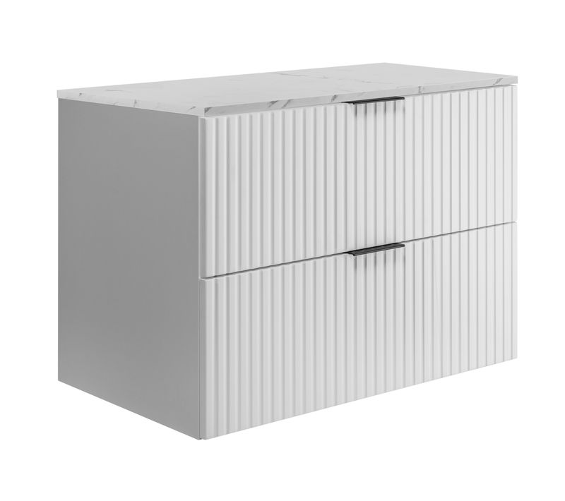 Meuble De Salle De Bain Suspendu, Blanc / Plan De Travail En Marbre Blanc (mdf), 80 X 57 X 46 Cm