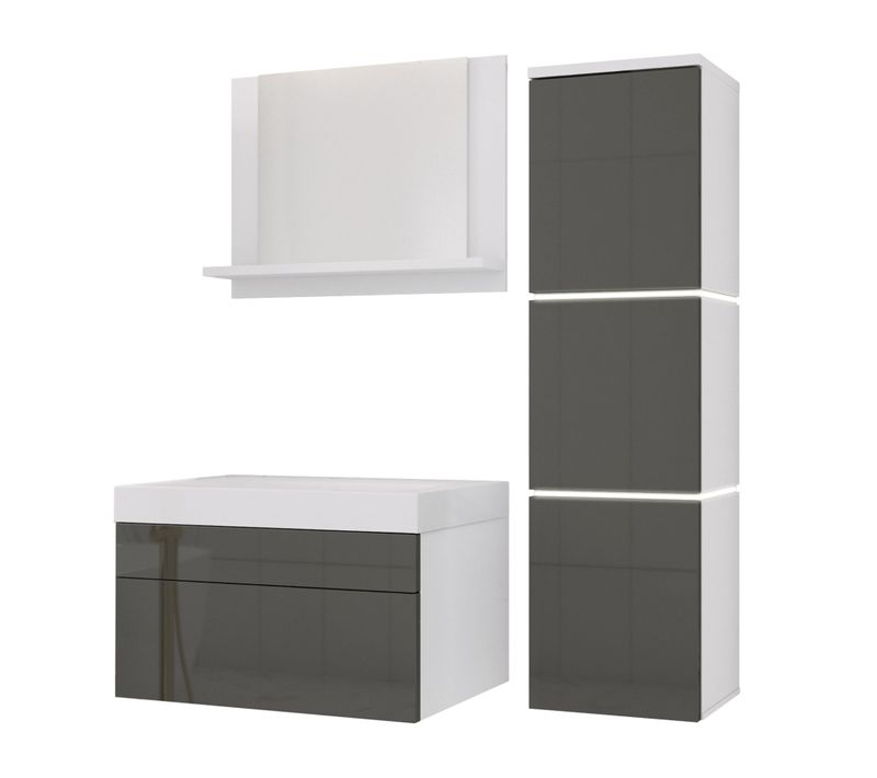 Ensemble Meuble Salle De Bain, Blanc Mat, Gris Brillant, 90 X 110 Cm