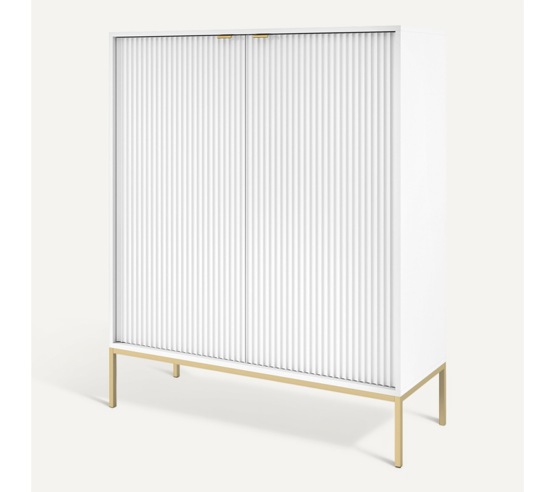 Buffet : 2 Portes, Blanc, Or, 104 X 125 X 39 Cm, Poignées Dorées
