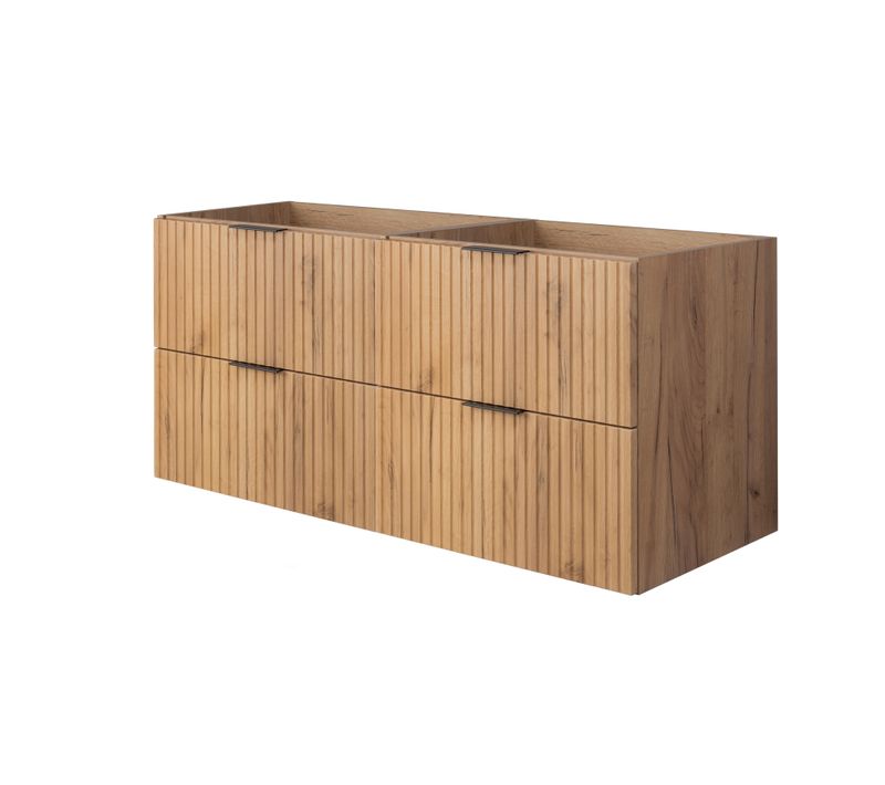Meuble De Salle De Bain, Chêne Craft, 120 X 57 X 46 Cm, Poignée Noire, Sans Plateau